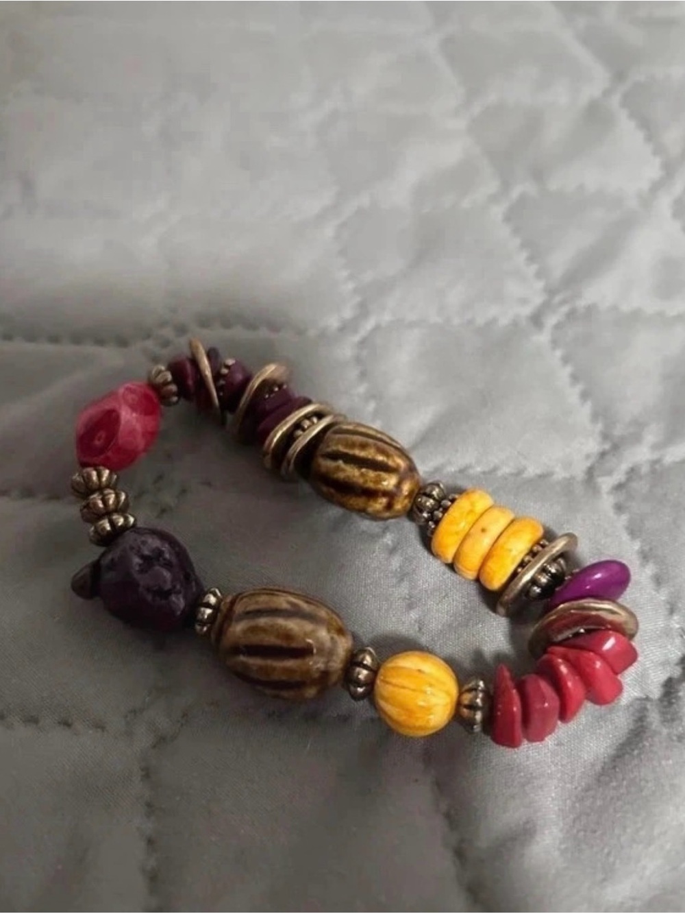 Multicolor Bead Stretch Bracelet - Yellow, Purple & Red